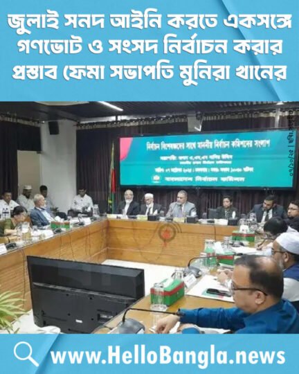 জুলাই সনদ আইনি করতে একসঙ্গে গণভোট ও সংসদ নির্বাচন করার প্রস্তাব ফেমা সভাপতি মুনিরা খানের