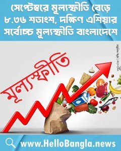 সেপ্টেম্বরে মূল্যস্ফীতি বেড়ে ৮.৩৬ শতাংশ, দক্ষিণ এশিয়ার সর্বোচ্চ মূল্যস্ফীতি বাংলাদেশে