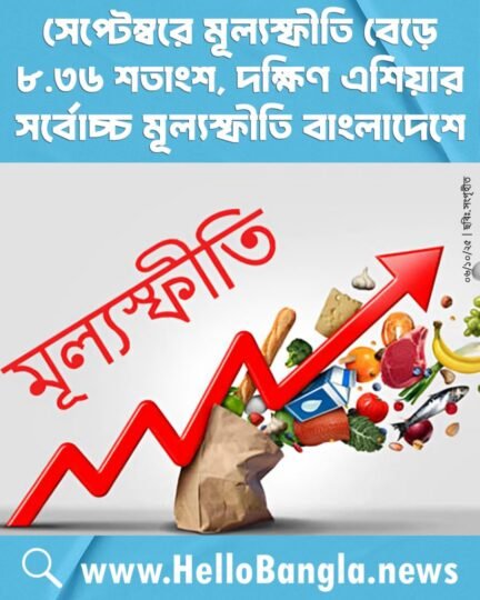 সেপ্টেম্বরে মূল্যস্ফীতি বেড়ে ৮.৩৬ শতাংশ, দক্ষিণ এশিয়ার সর্বোচ্চ মূল্যস্ফীতি বাংলাদেশে